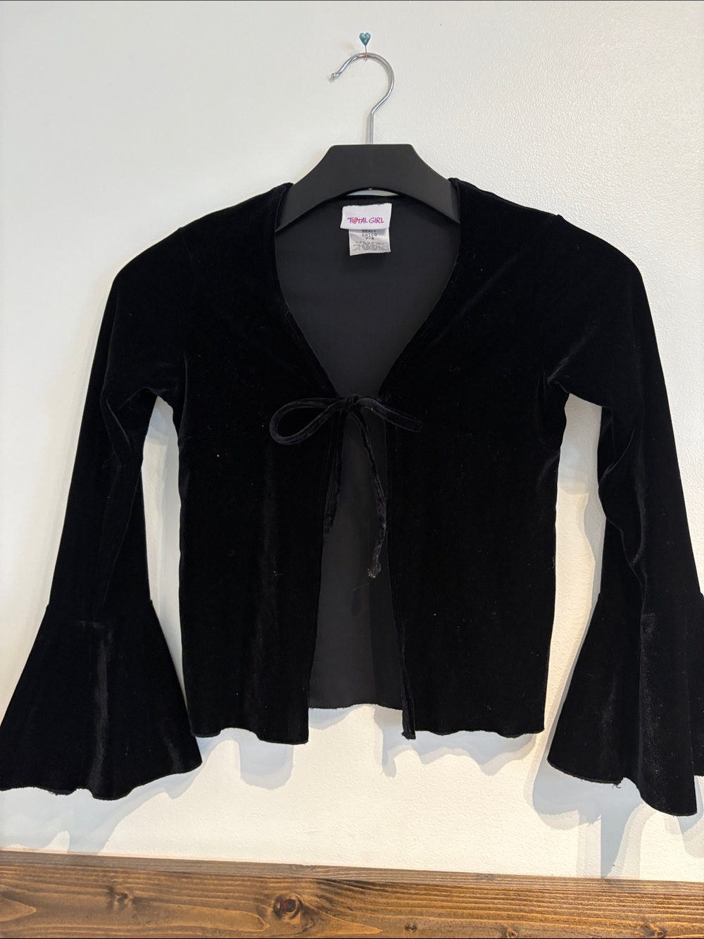 EUC Sz S 7/8 total girl Black velvet bolero w bell sleeves